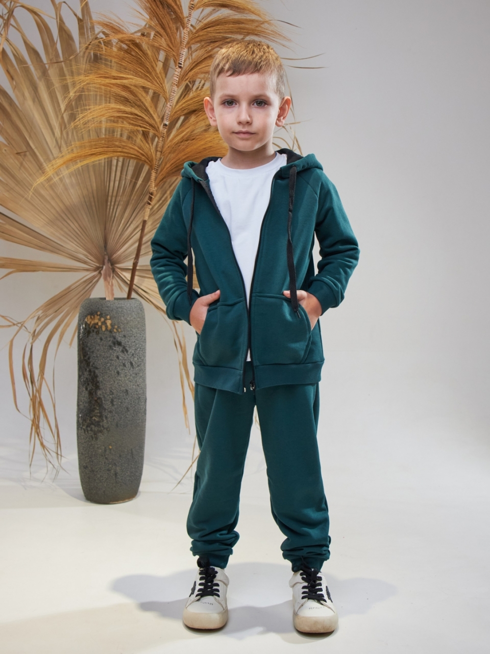 328-ИЗ. Костюм детский  на молнии, изумрудный, хлопок 65%, 35% ПЭ, 3-х нитка без начеса 98,104,110,116