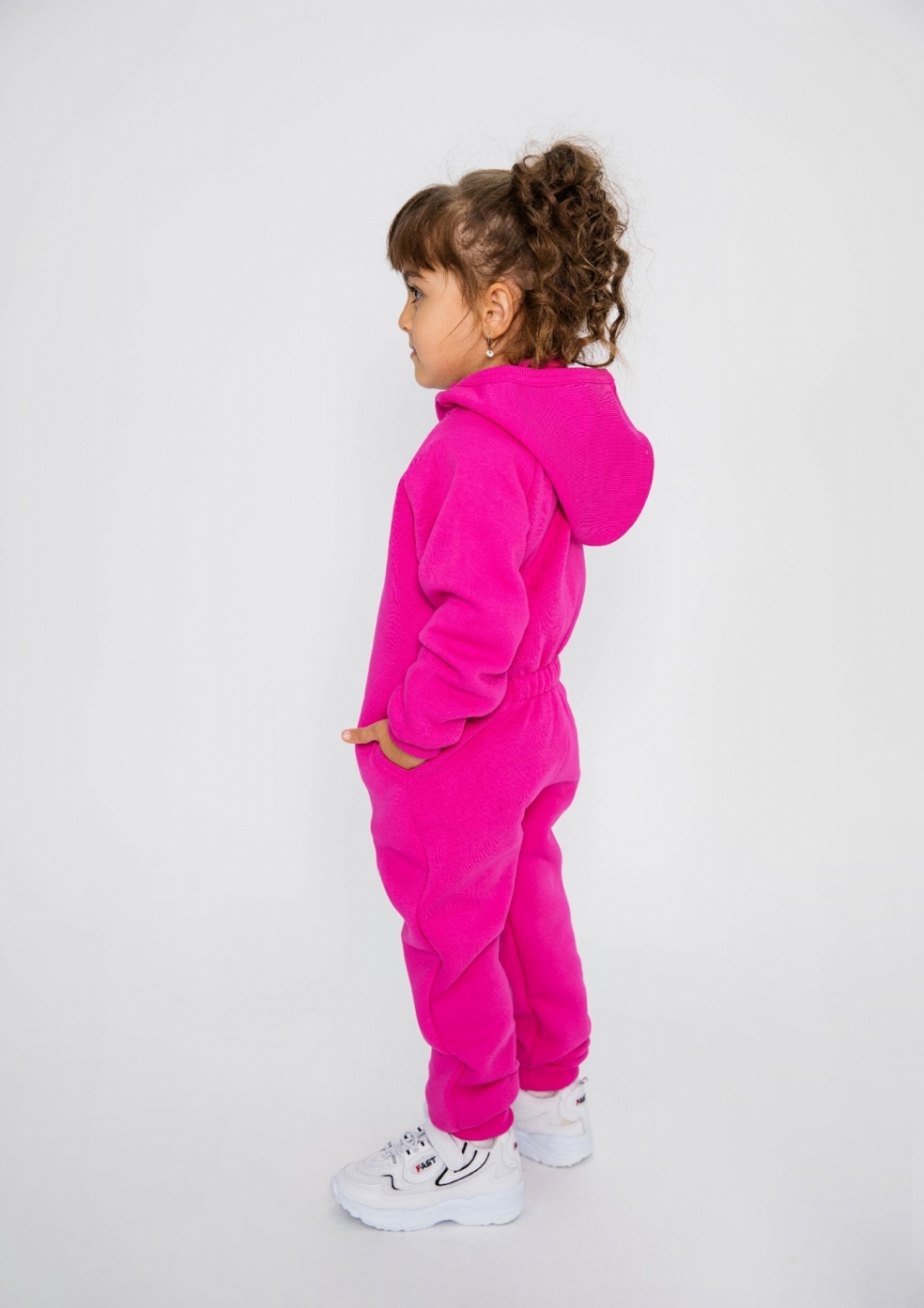 318-Ф. Комбинезон на молнии с капюшоном, фуксия, хлопок 65%, 35% ПЭ, 3 нитка толстовка (начёс) 86,92,98,104