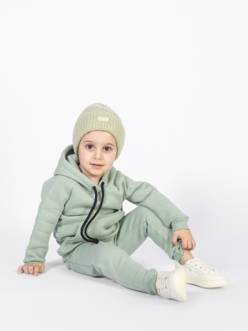 296-ОЛ. Свитшот с капюшоном  + Штаны, хлопок 65%, 35% ПЭ, 3-х нитка (начес) оливковый 80,86,92