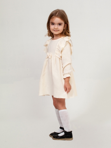 Купить 321-СЛ. Платье из муслина детское, хлопок 100% сливочный, р. 74,80,86,92 в Перми